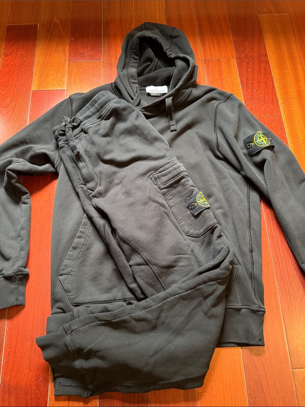 Stone Island Black Hooded Sweatshirt and Jogger Set